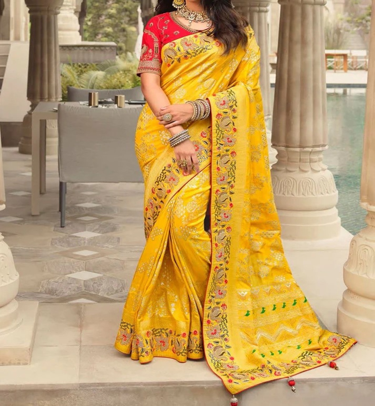 Yellow Stonework Soft Silk Saree